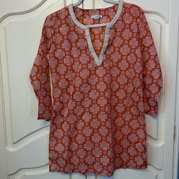 Adrienne New York Orange Pattern Sequin Beach Cover up Size M NWOT - Picture 1 of 6